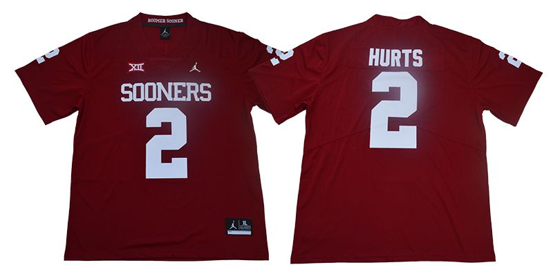 Men Oklahoma Sooners #2 Hurts Jordan Red NCAA Jerseys